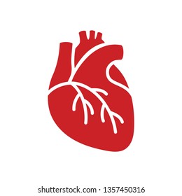 Red Icon Of Human Heart In Flat Style Isolated Over White Background. Vector Illustration