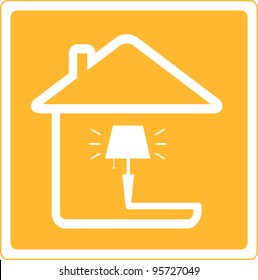 red icon with lamp and house silhouette