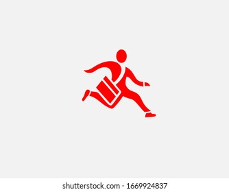 Red icon logo silhouette of a running man with a bag delivery postman for your company