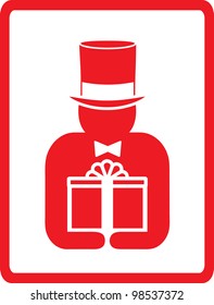 red icon with man in hat hold gift