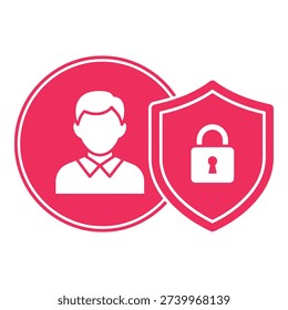 Red icon of a man and a shield with a lock icon