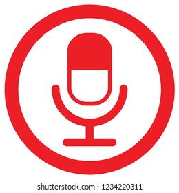 red icon microphone with a circle. Multimedia concept