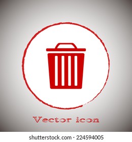 Red icon on a gray background. Vector illustration of rubbish bins
