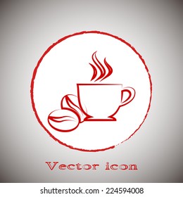Red icon on a gray background. Vector illustration of cup