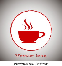 Red icon on a gray background. Vector illustration of cup