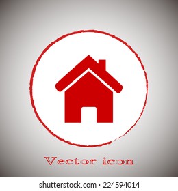 Red icon on a gray background. Vector illustration of house