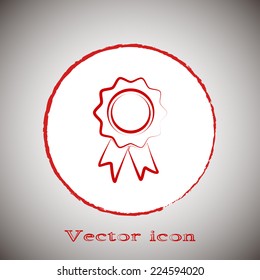 Red icon on a gray background. Vector illustration of medal