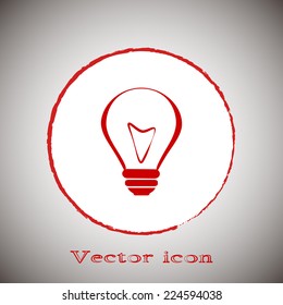 Red icon on a gray background. Vector illustration of light bulbs