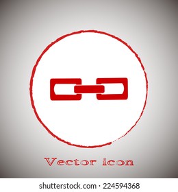  Red icon on a gray background. Vector illustration of a chain link