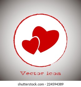  Red icon on a gray background. Vector illustration of two hearts