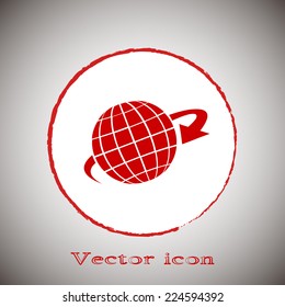  Red icon on a gray background. Vector illustration of globe