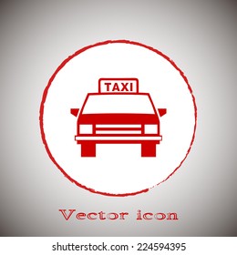  Red icon on a gray background. Vector illustration of a taxi