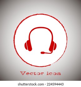  Red icon on a gray background. Vector illustration Headphone for support or service - icon