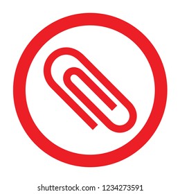 red icon paper clip with a circle. Multimedia concept.