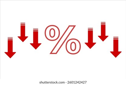 Red icon percentage with arrows down discount, promotion, sale
Vector icon percentage price drop