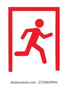 Un icono rojo de una persona corriendo a través de una puerta abierta, simbolizando una salida o escape.