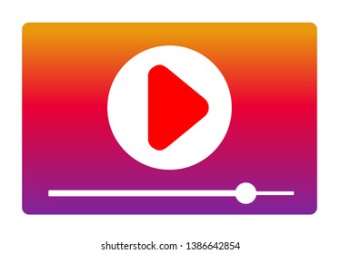 red icon play button for news and TV or online video. Vector illustration.