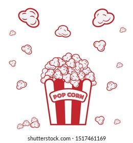 Red icon Popcorn. flat design food and Snack cartoon concept, vector illustration