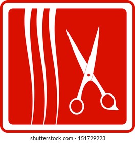 red icon scissors and hair silhouette - hair salon symbol 