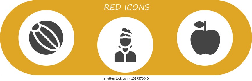 red icon set. 3 filled red icons.  Simple modern icons about  - Beach ball, Artist, Apple