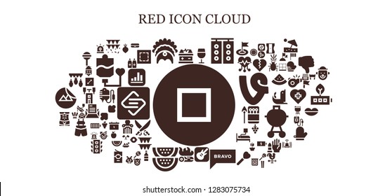  red icon set. 93 filled red icons. Simple modern icons about  - Stop, Battery, Garland, Headdress, Wine glass, Traffic light, Garage band, Bravo, Campfire, Watermelon, Human body