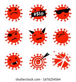 Red icon set. Coronavirus. Covid-19 2019-nCoV. Virus infection. Template vector icon.