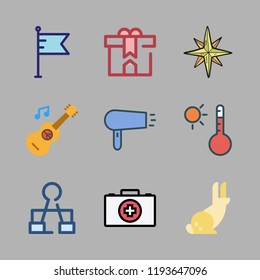 red icon set. vector set about wind rose, temperature, gift and guitar icons set.