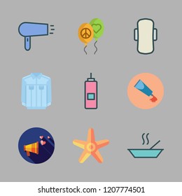 red icon set. vector set about compress, paint tube, hairdryer and balloons icons set.