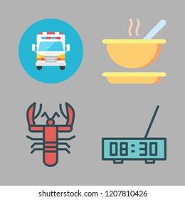 red icon set. vector set about soup, lobster, ambulance and alarm clock icons set.