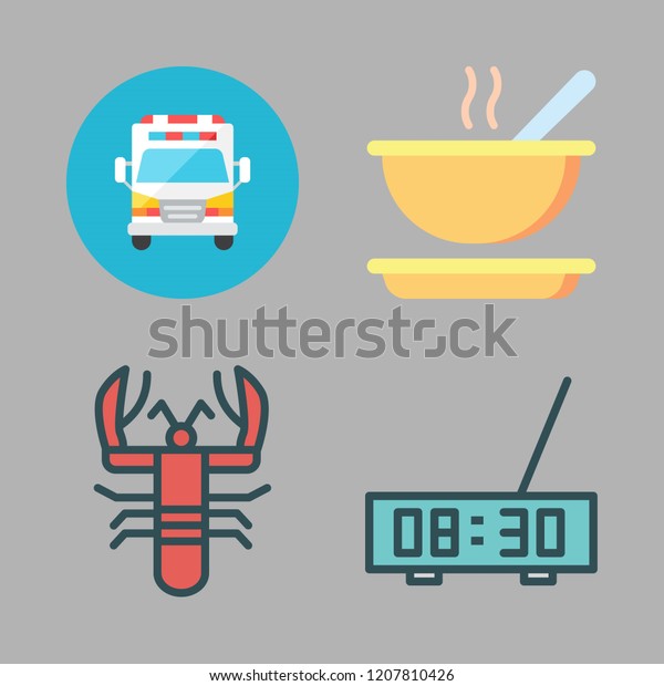 red icon set. vector set about soup, lobster,\
ambulance and alarm clock icons\
set.