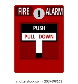 Red icon sign board for fire extinguisher. Alarm box symbol or label.