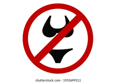 Red Icon Sign Please Do Not Enter In Bikini Wear.