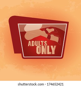a red icon with some text and the legs of a woman