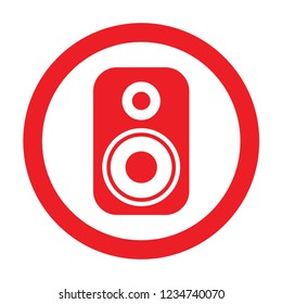 Red Icon speaker with a circle. Multimedia concept.