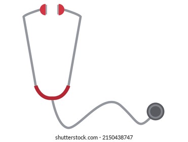 Red icon of stethoscope to listen to heartbeat on white background.