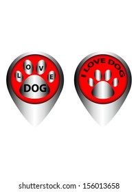 Red icon, sticker and symbol with text love dog. -Vector illustration.