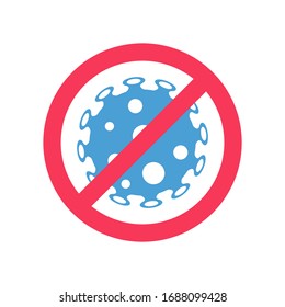 Das Konzept des roten Symbols verhindert das Koronavirus. Cartoon-Zellen. Vektorillustration Illustration flaches Design. Sign 2019-ncov. Symbol für das Absetzen der Krankheit. Ausbruch einer Koronavirus-Pandemie. 