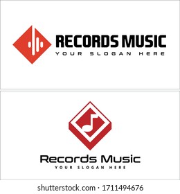Rotes Symbol, quadratische Form und Noten-Vektorillustration des Logos für Unterhaltung Die Künstleraufzeichnungen Produzenten-Musiklabel Marke Business