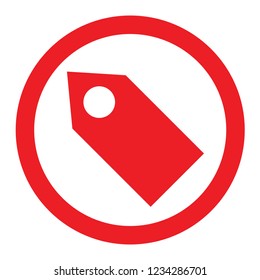red icon tag with a circle. Multimedia concept.