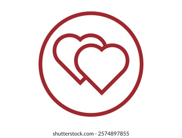 Red icon of two hearts on white background