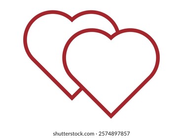 Red icon of two hearts on white background