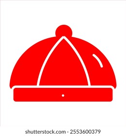 Red Icon vector. The Chinese hat icon typically represents a traditional conical hat, often associated with Chinese culture. Its simple design symbolizes heritage, tradition, and cultural identity.