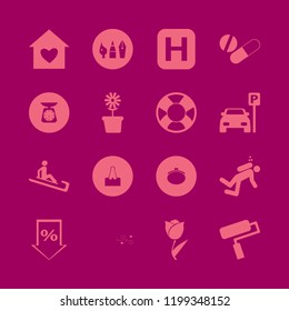 red icon. red vector icons set diver, tulip, paint roller and parked car