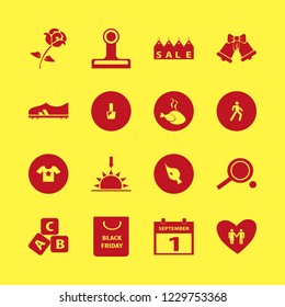 red icon. red vector icons set sunset, rose, sale tags and abc cubes