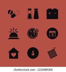 red icon. red vector icons set bell, salt pepper shaker, car battery and nail polish