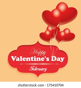 a red icon with white text and red balloons for valentine's day
