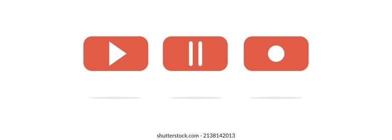 Red icons for music application, on white screen with shadows below, modern style for commercial use.