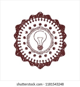 Red idea icon inside distress grunge style stamp