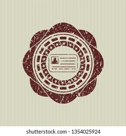 Red identification card icon inside distress grunge style stamp
