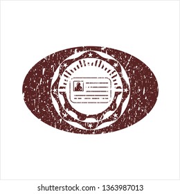 Red identification card icon inside distress grunge seal